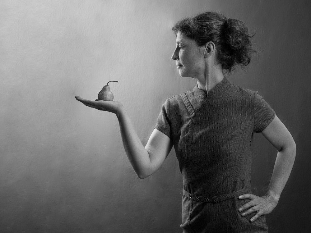woman with pear