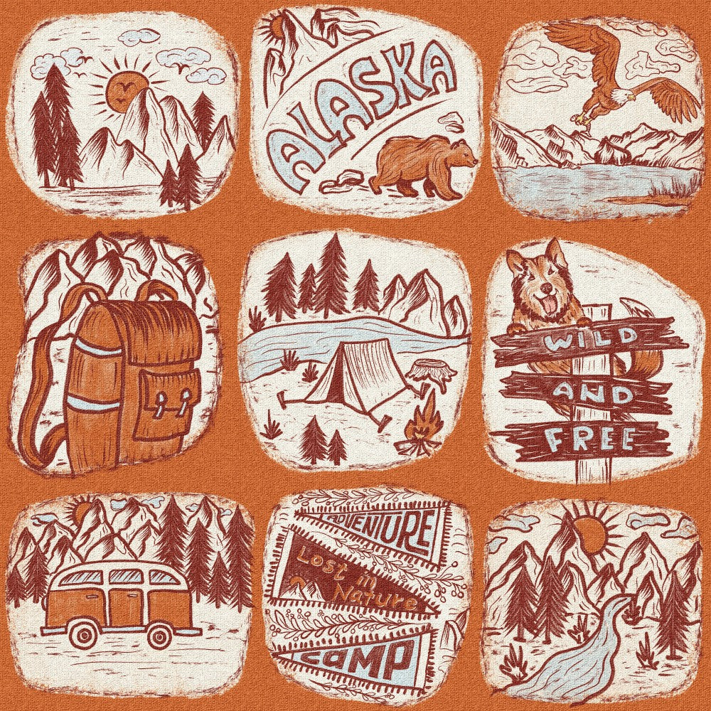 Travel to Alaska - Vintage Travel Stories - Terracotta BG - Pattern