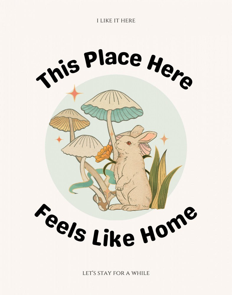 Rabbit Among Mushrooms With The Phrase