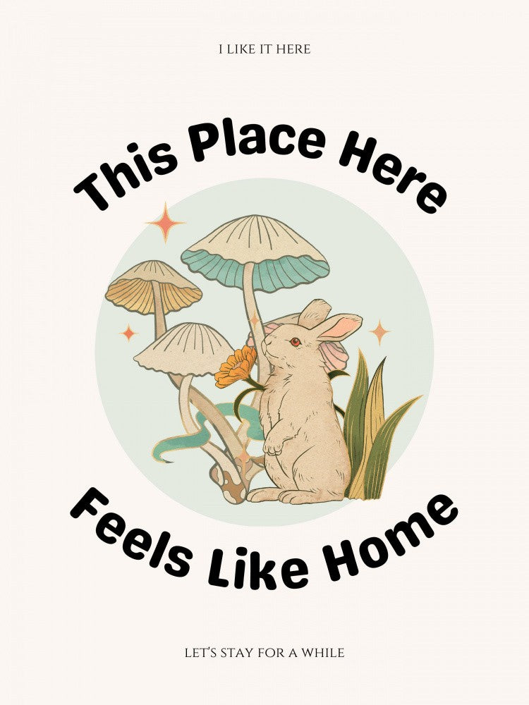 Rabbit Among Mushrooms With The Phrase