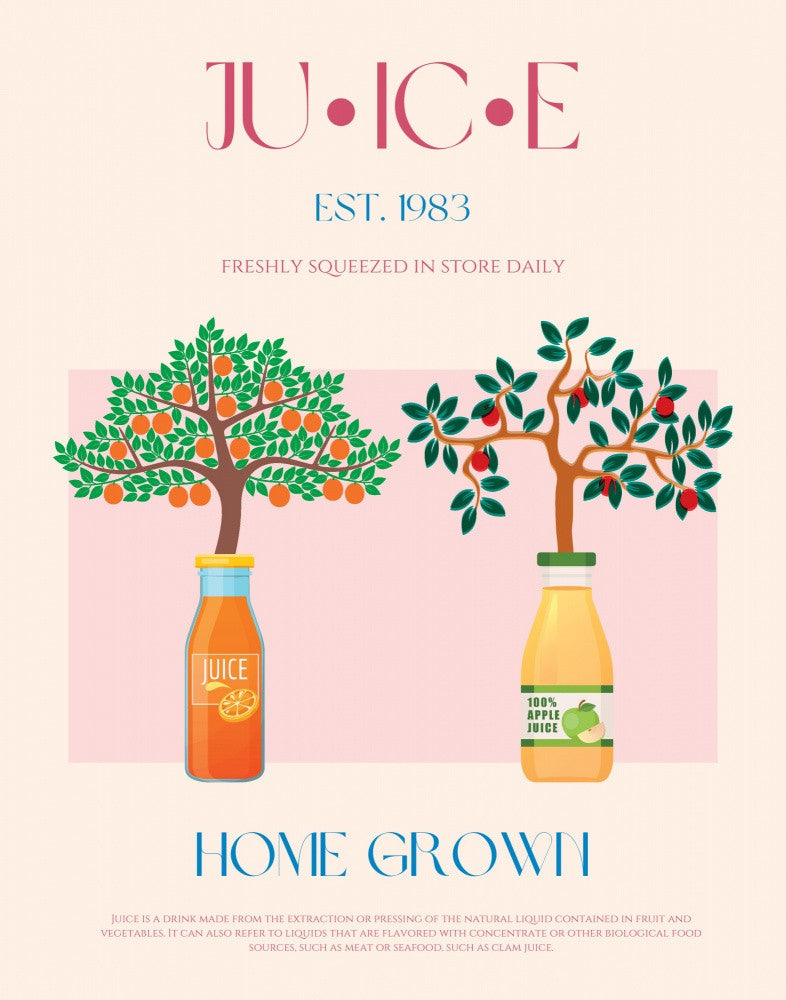 Orange and Apple Trees with Juice Bottles