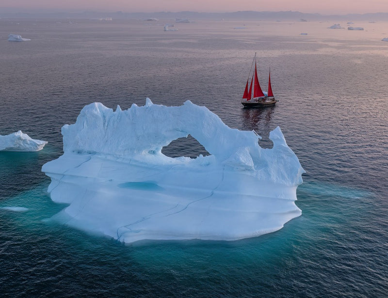 Red sailing ship