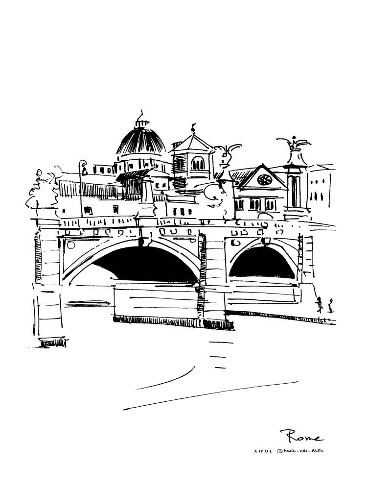 Rome Architecture Drawing, Italy Urban Art Print