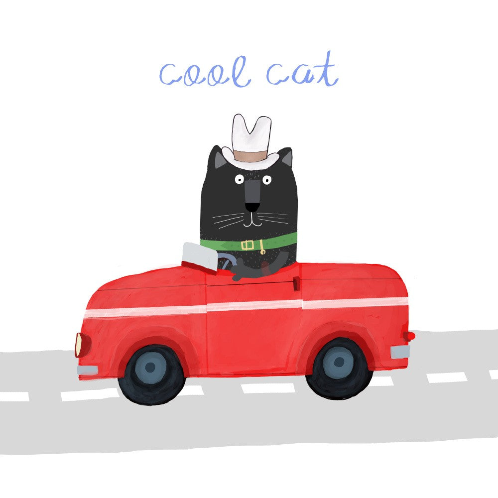 Coole Katze, Niedliche Schwarze Katze in einem Roten Auto