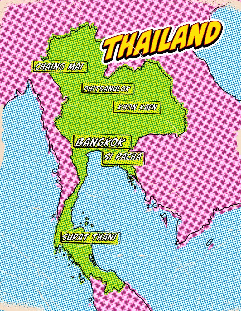 Thailand Vintage Pop Art Map
