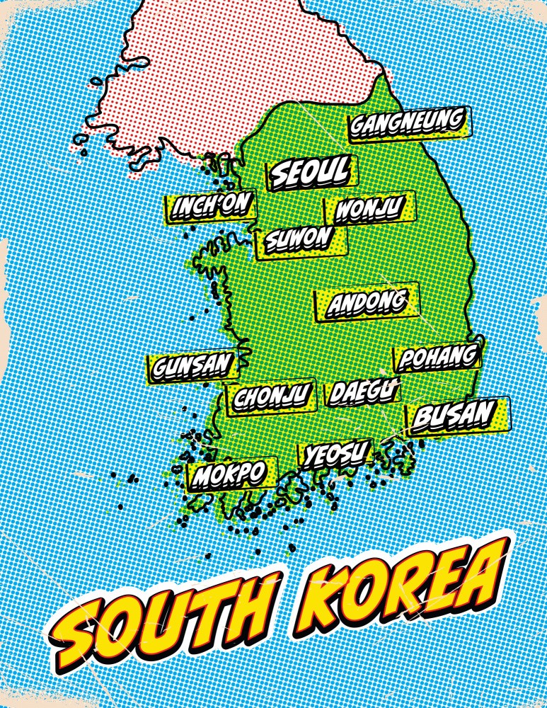 South Korea Pop Art Map