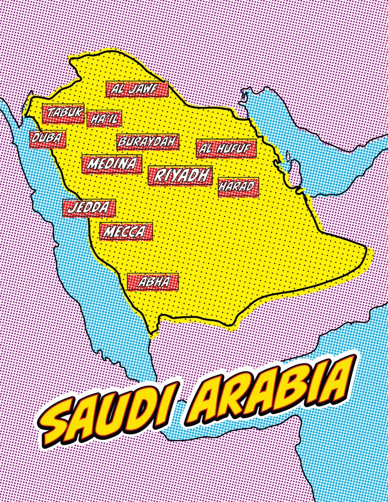 Saudi-Arabien Pop Art Karte