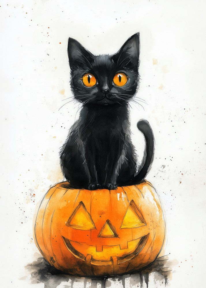 Balck Cat and Pumpkin Halloween Scene (1)
