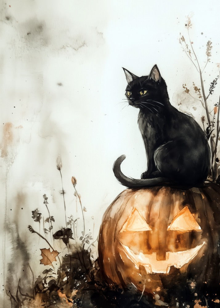 Balck Cat and Pumpkin Halloween Scene (2)