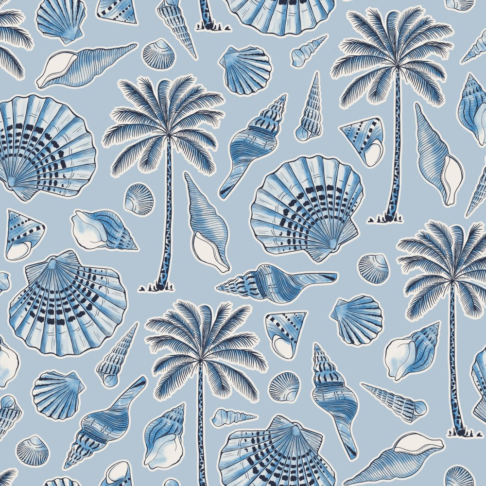 Sea Shells and Palmtrees Light Blue