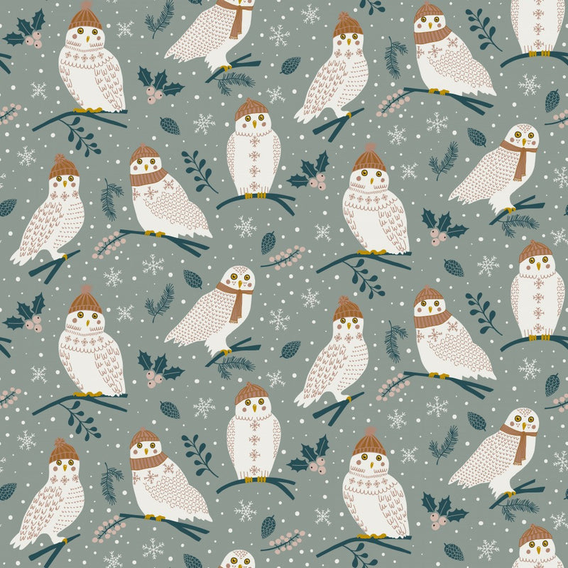 Cozy Owls In a Festive Wonderland Frosted Sage