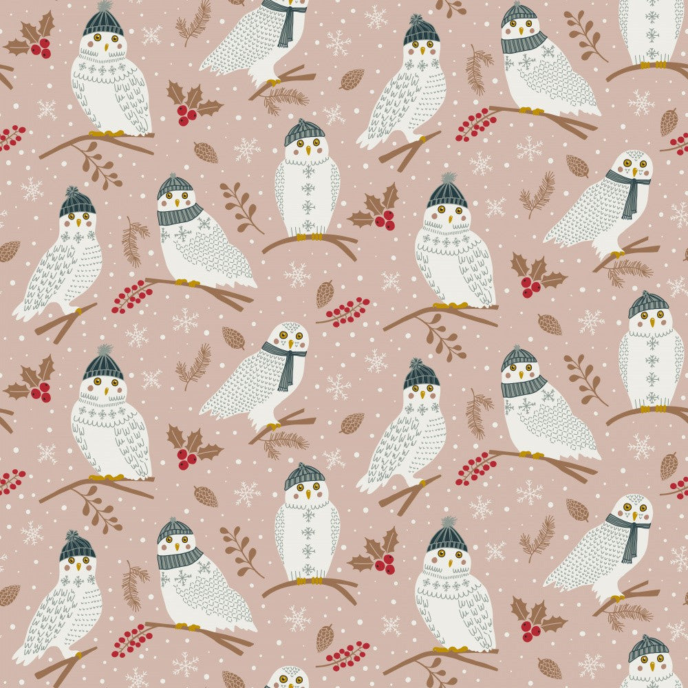 Cozy Owls In a Festive Wonderland Powder Pink