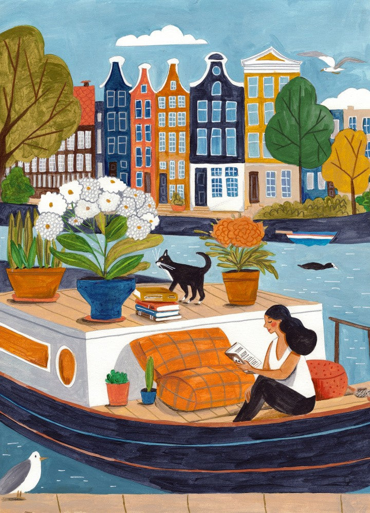 Amsterdam city life on a boat
