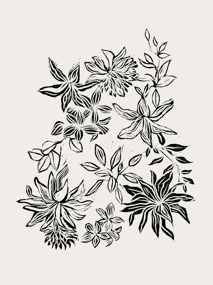 Linocut Flowers Black and White