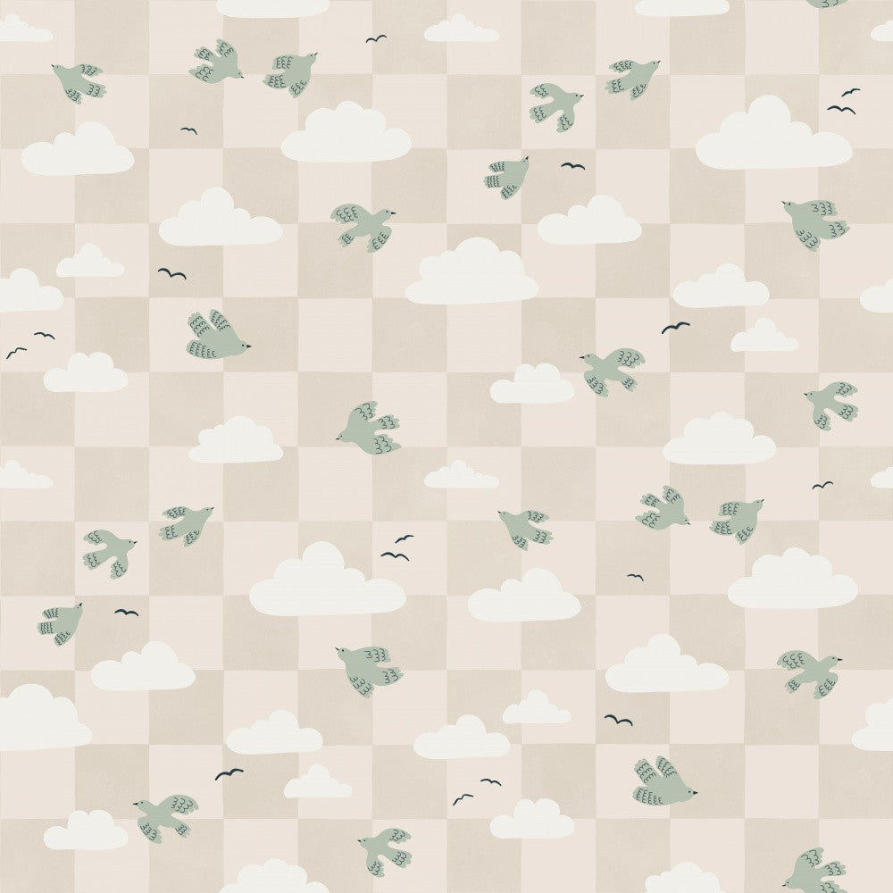 Dreamy Checker Board Clouds and Birds