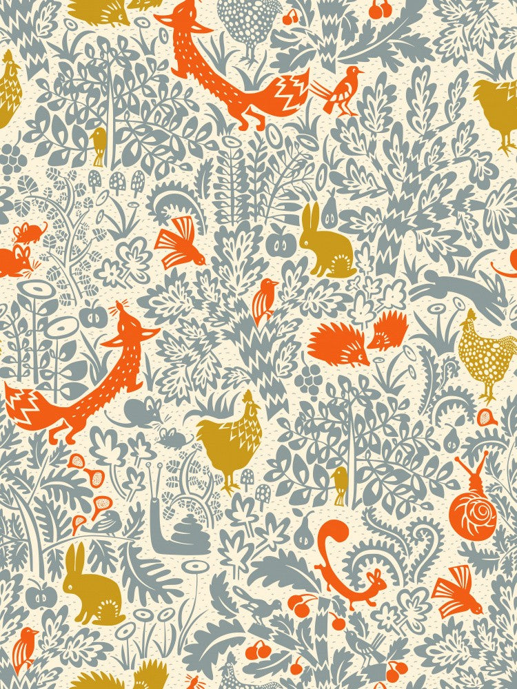 Garden Tales cream and dusty blue pattern