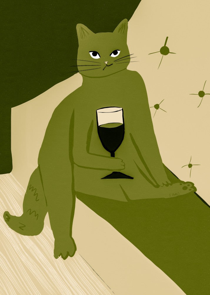 Big pink cat enjoying a wine