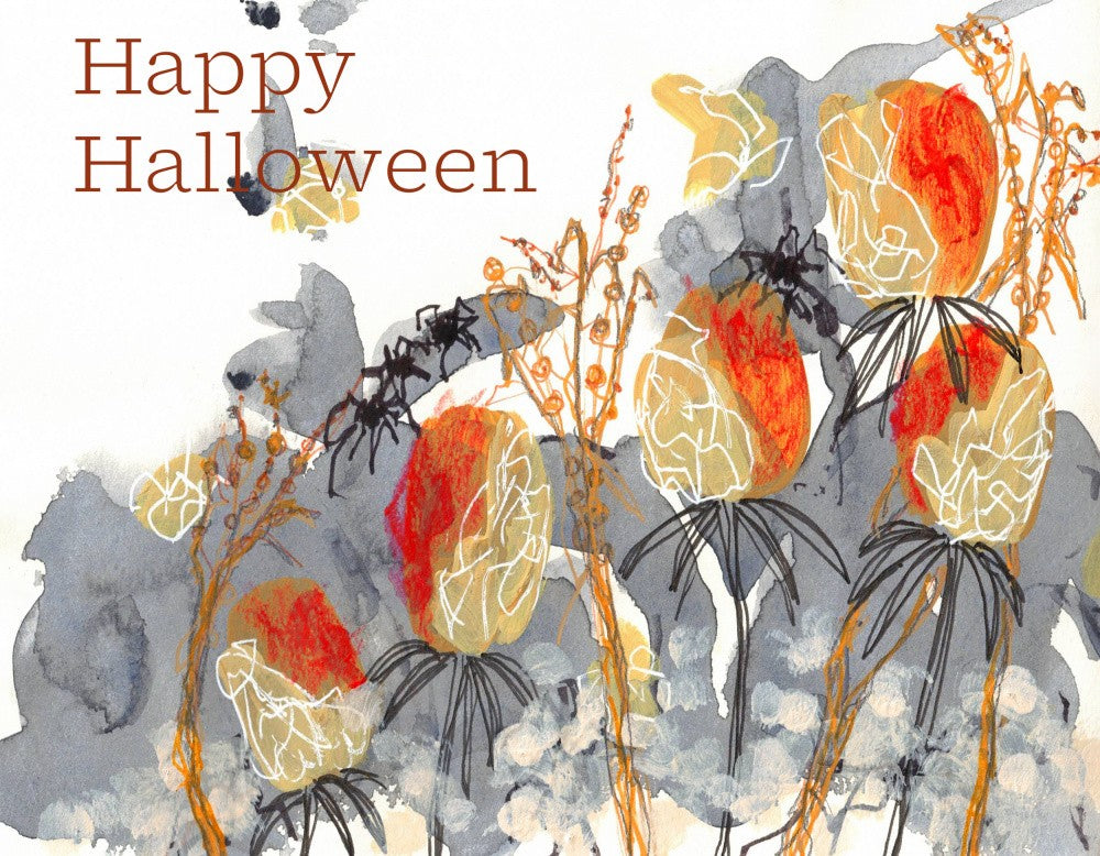 Spiders Floral Light Background Happy Halloween