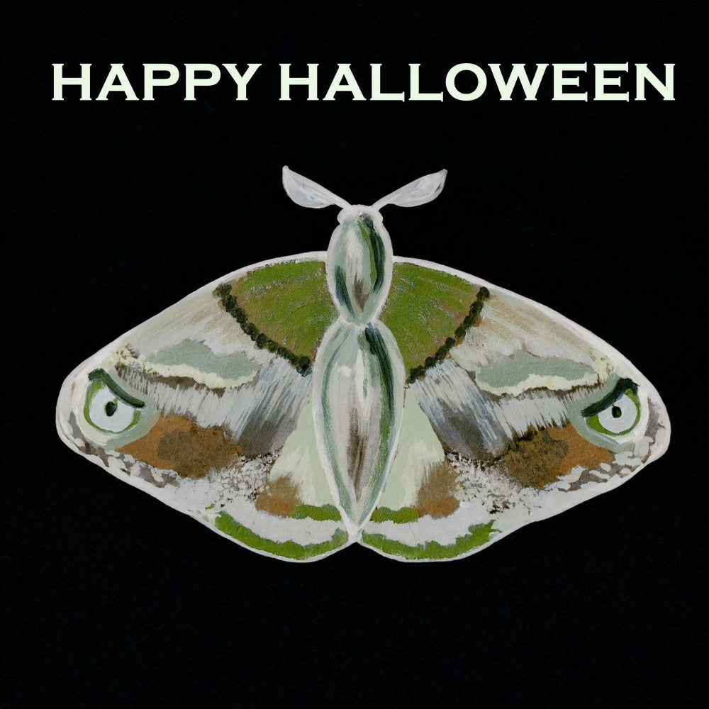 Moth 2 Dark Background Light Green Happy Halloween
