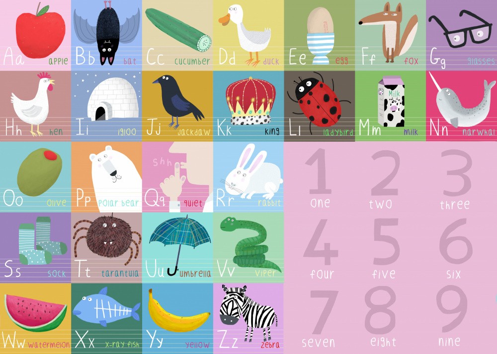 Niedliche Bunte Alphabet- und Zähl-Illustration
