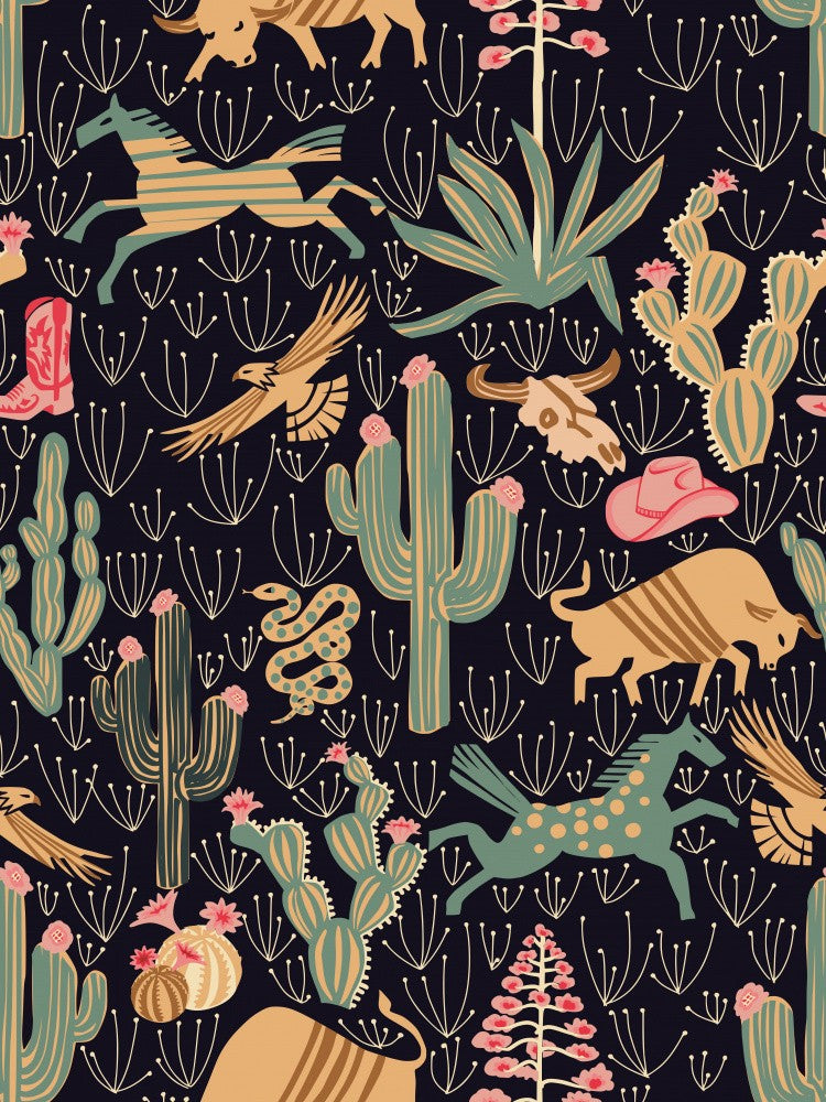 Western Americana by night seamless pattern