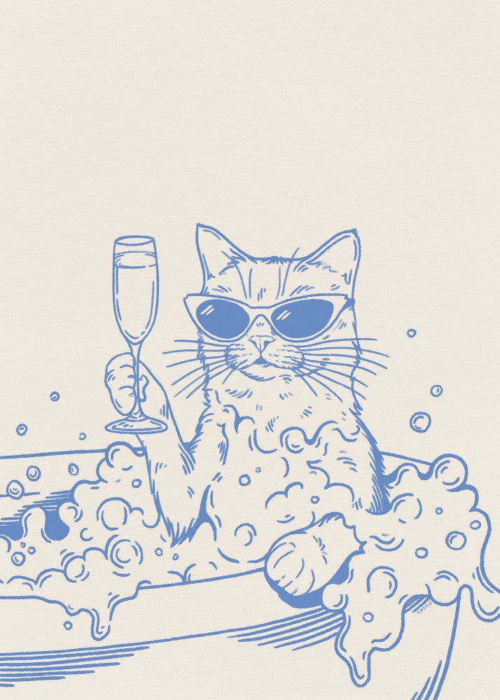 Badewein-Katze in Blau