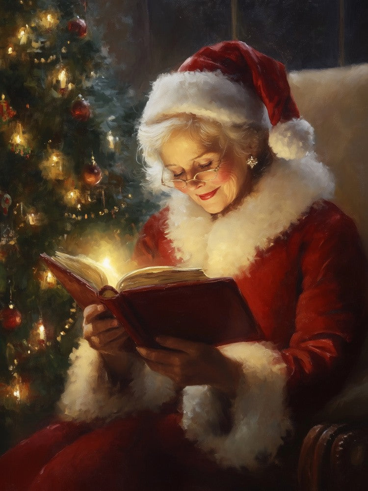 Mère Noël Lisant un Livre