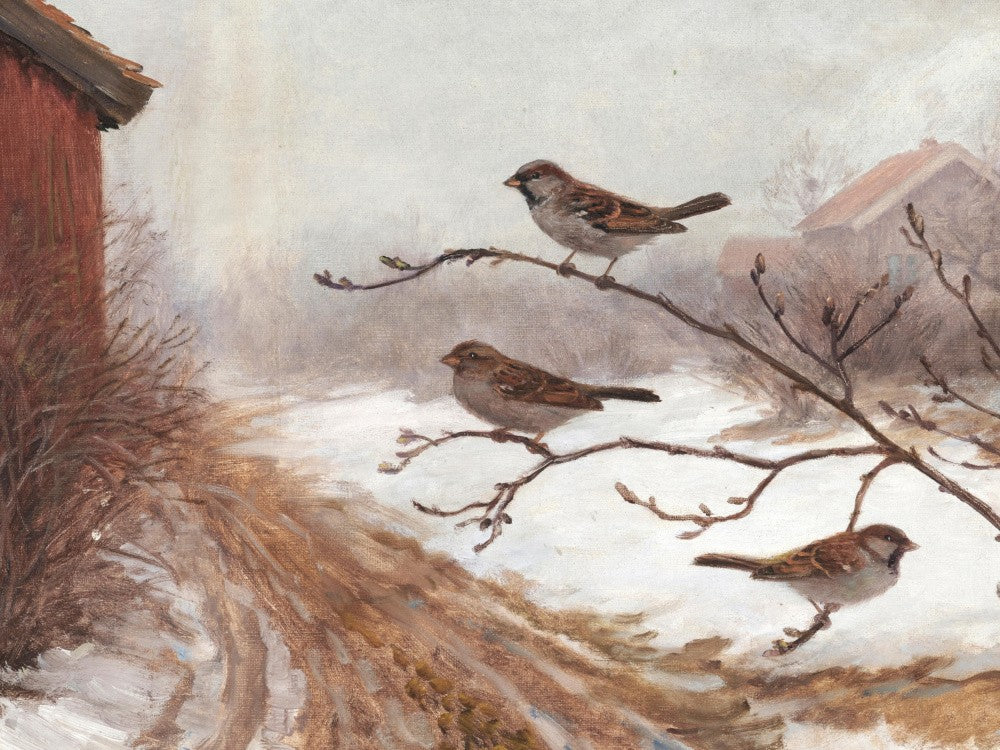 Anders Abrahamsen Kongsrud - a Winter Scene With Birds 1928