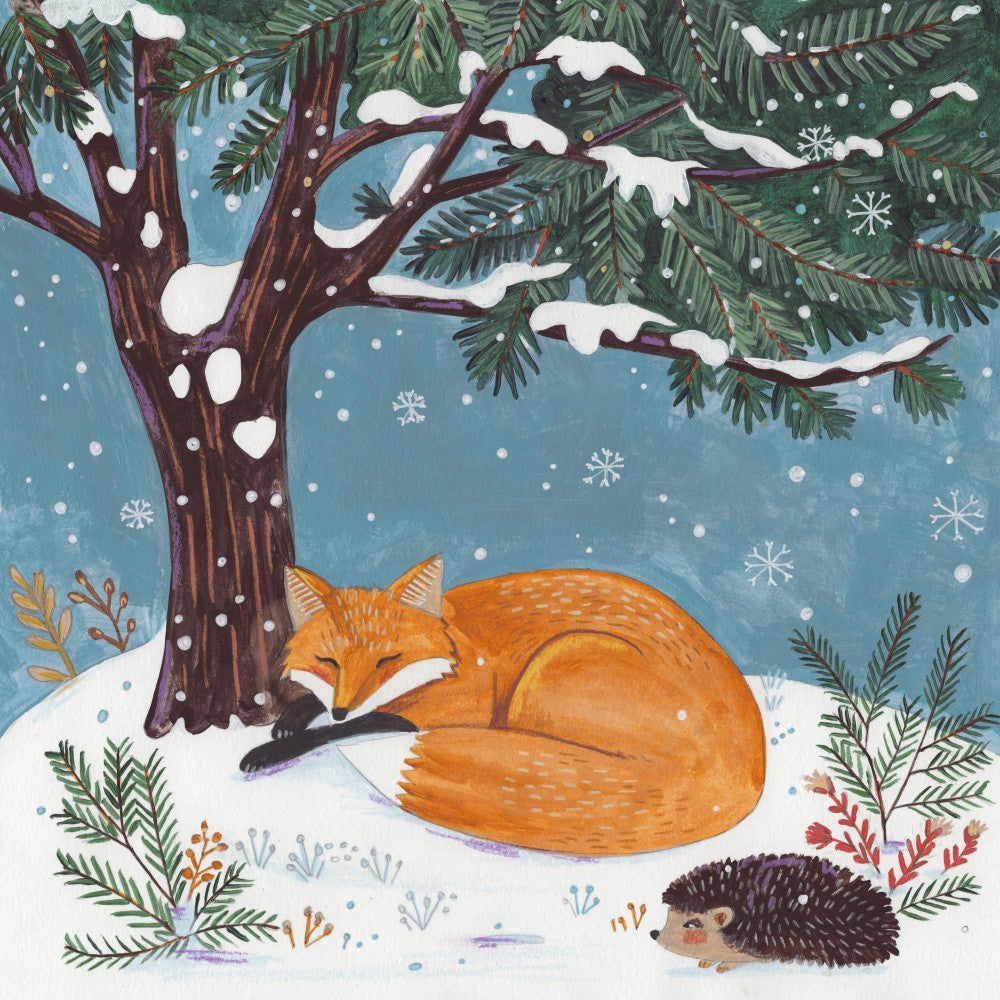 Fox in snow in winter landscape Christmas