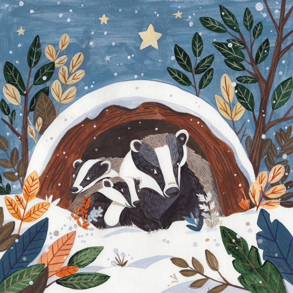 Badgers in Winter Hollow in the Snow Christmas