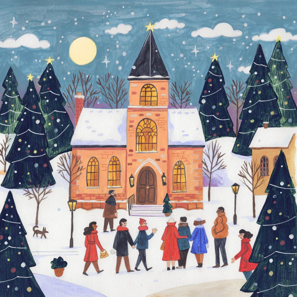 Winter Christmas evening at the church