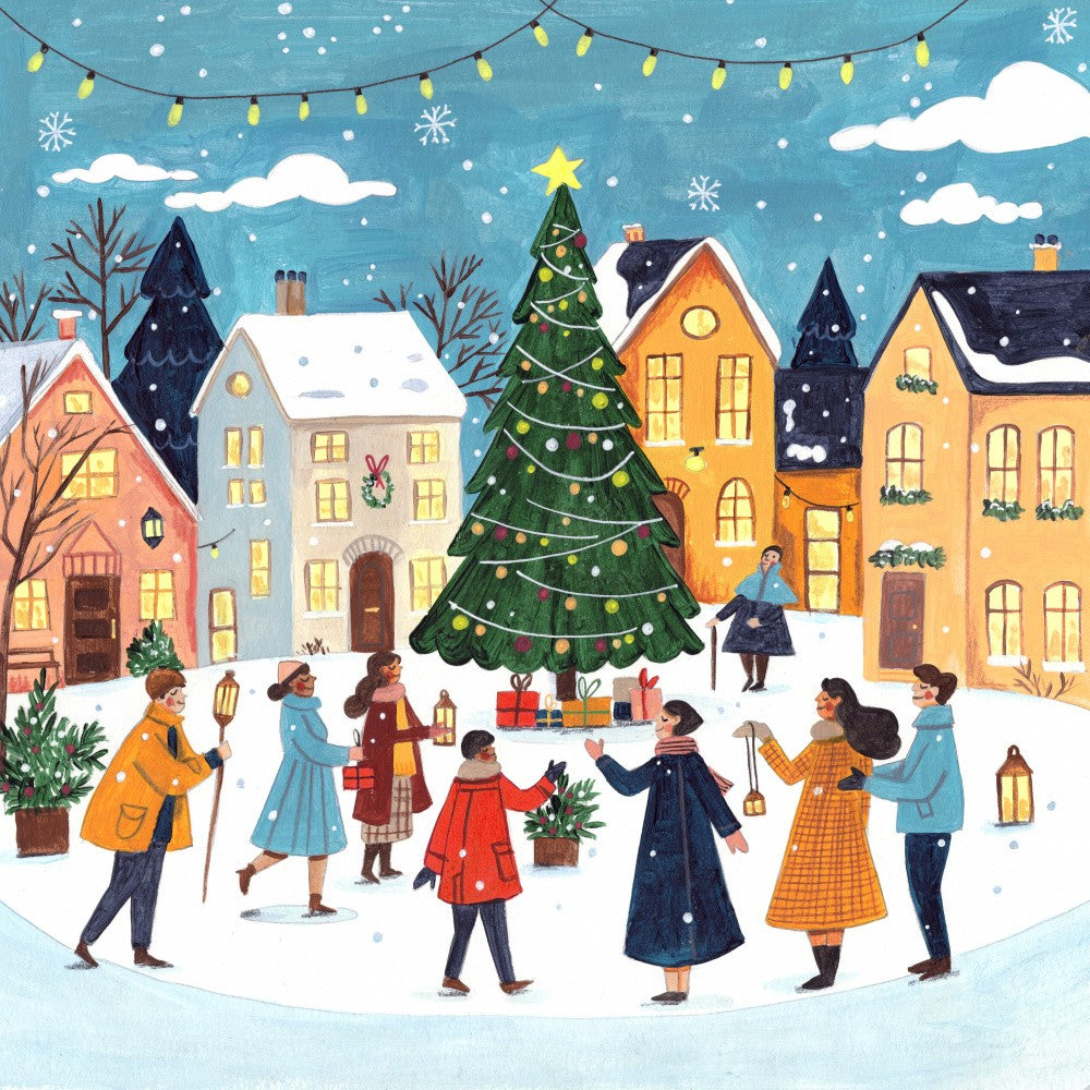 Christmas square in the village in bright colours