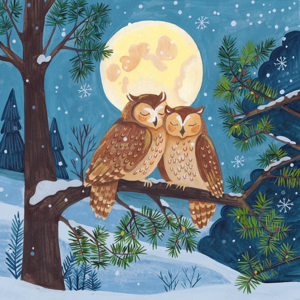 Winter Love Owls by Moonlight Christmas