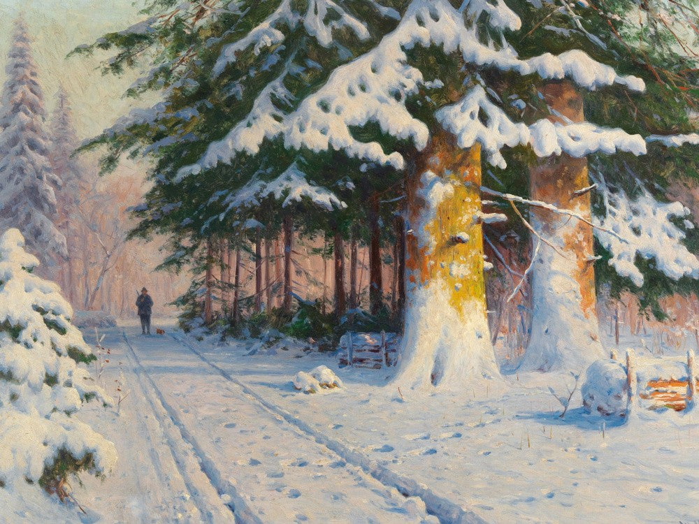 Walter Moras - Hunter Returning Home In a Winter Woodland