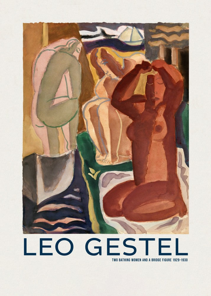 Two Bathing Women and a Bridge Figure