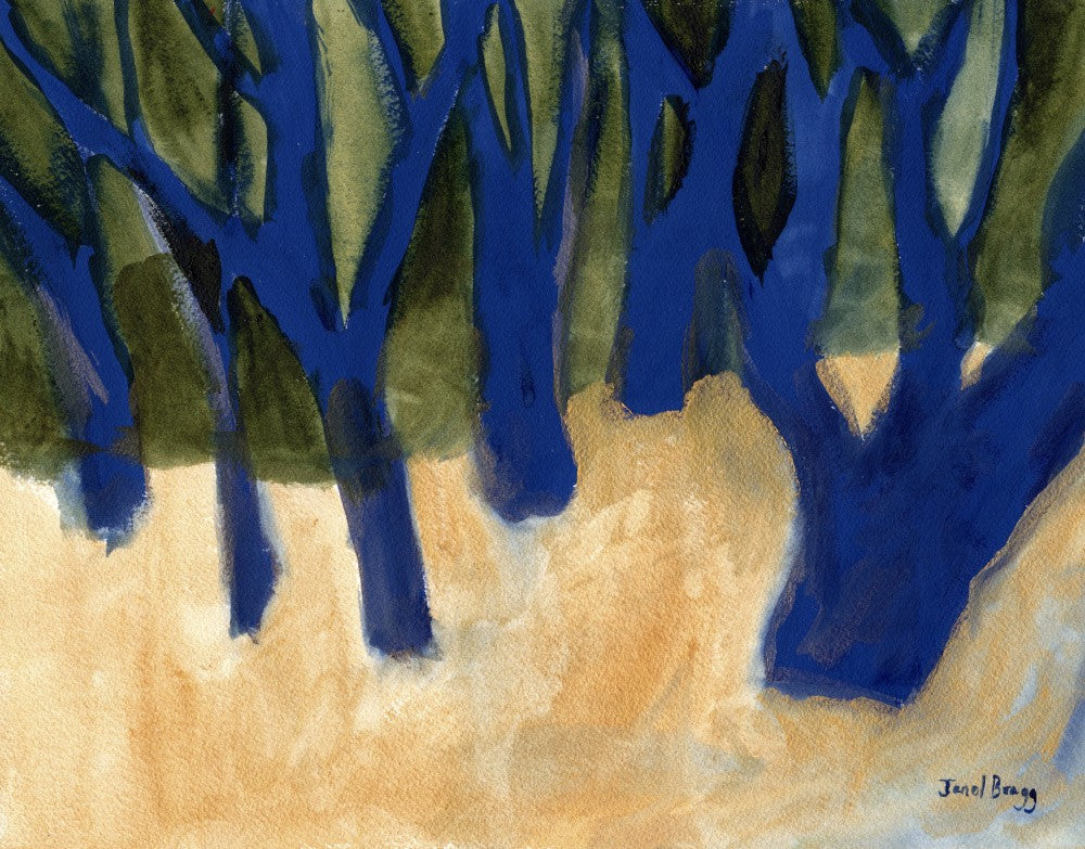 Blue Trees With Gold Carpet of Flowers