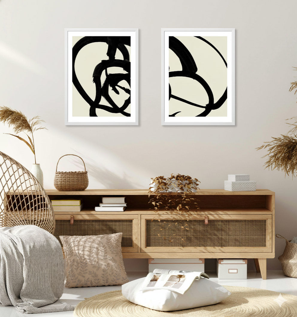 Monochrome Living Room Art Set by Dan Hobday