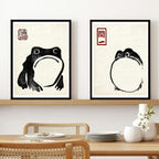 Set of 2 Frog Matsumoto Hoji Inspired Frog On Vintage Paper Japanese