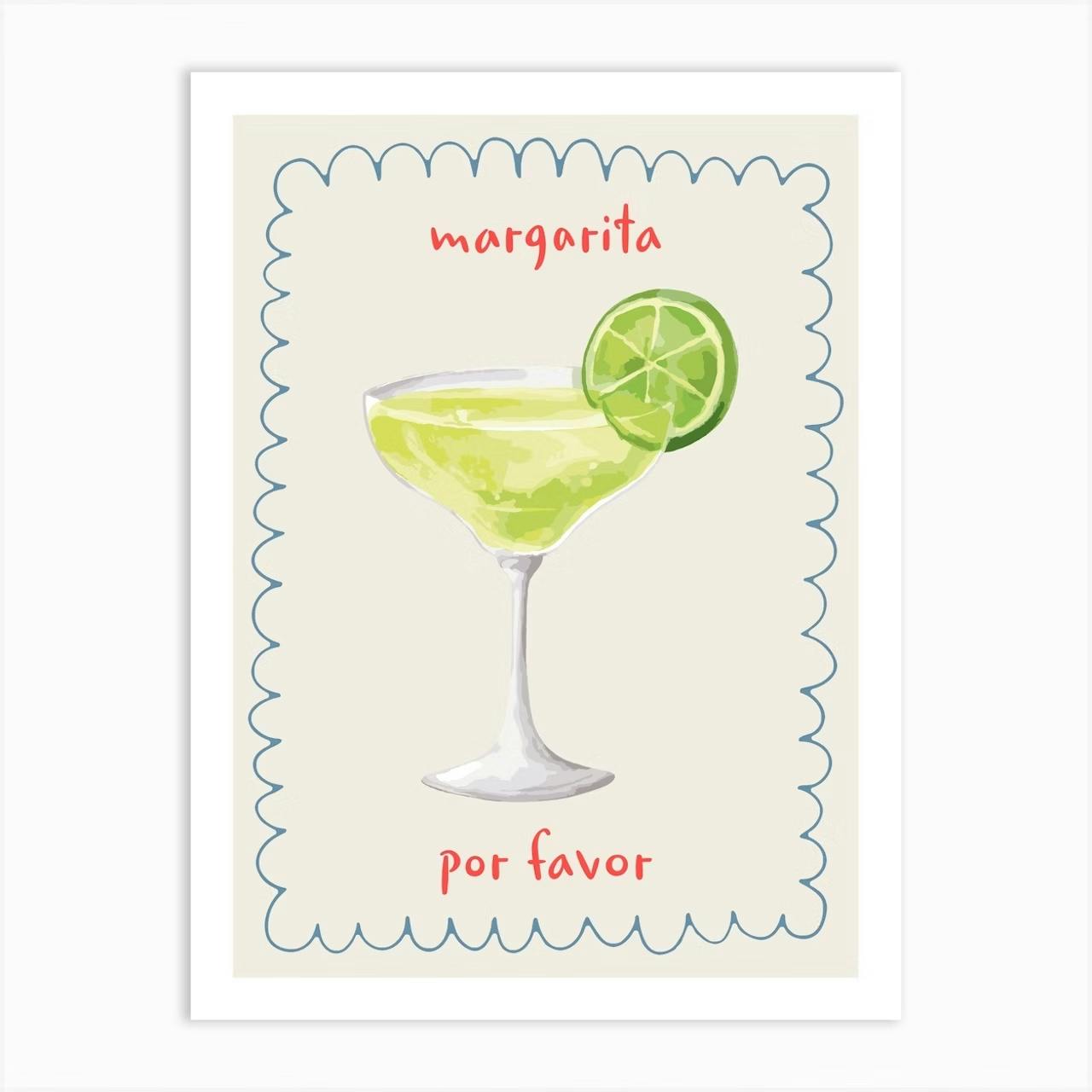 Set of 3 Cocktails Illustrations Margarita Cosmo Negroni
