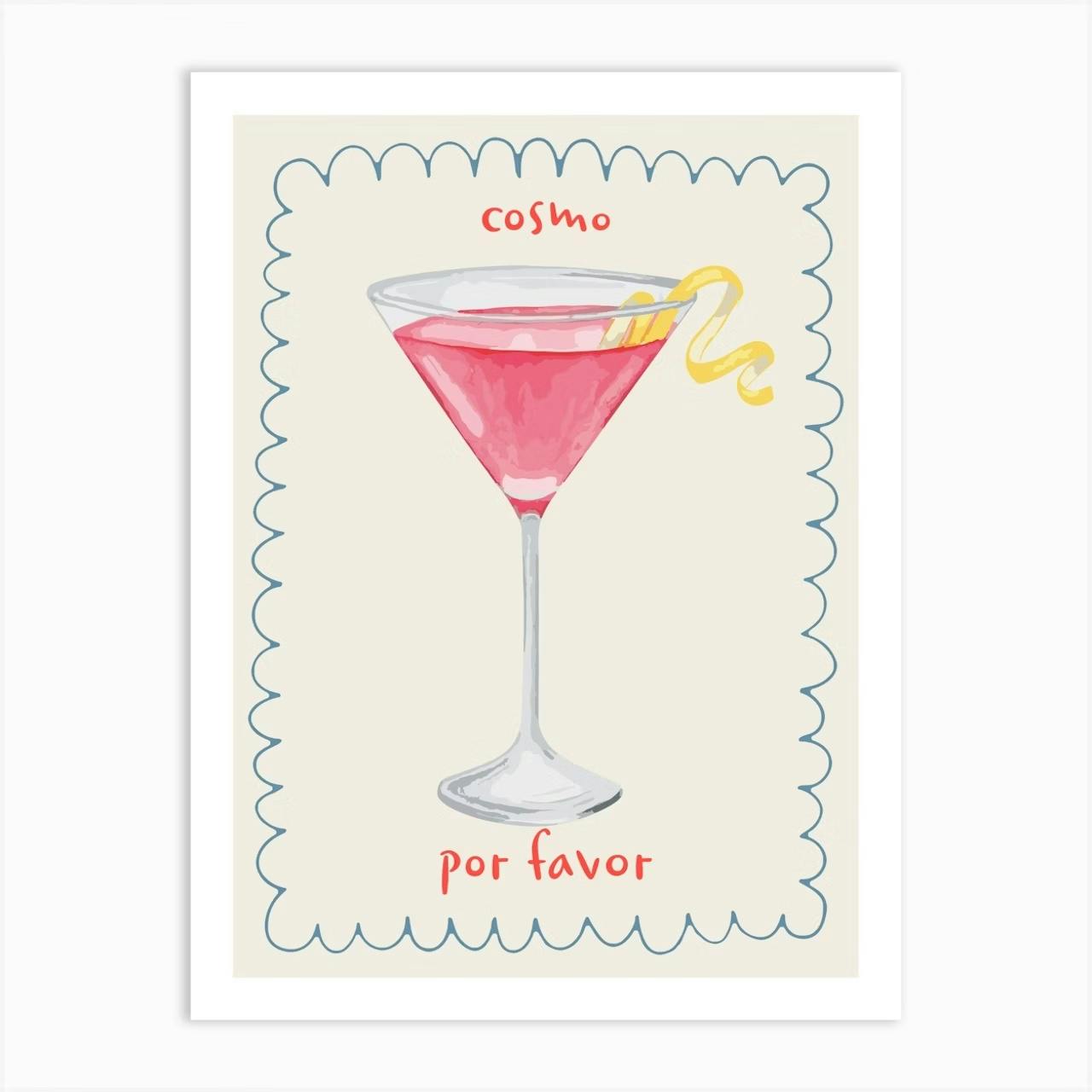Set of 3 Cocktails Illustrations Margarita Cosmo Negroni