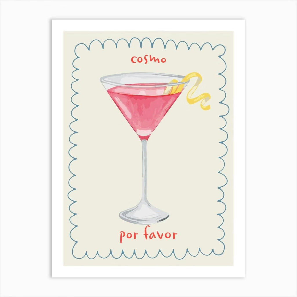 Set of 3 Cocktails Illustrations Margarita Cosmo Negroni