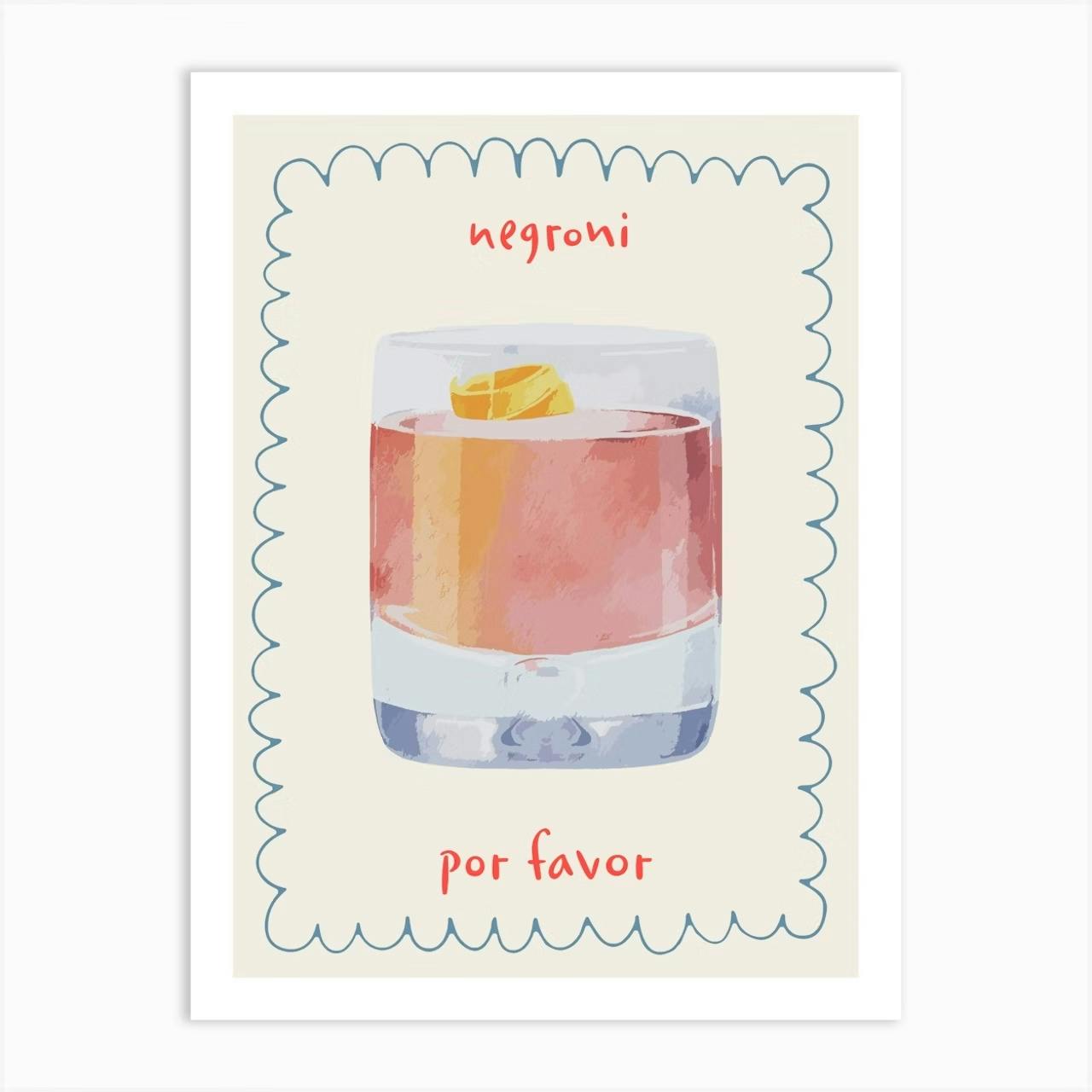 Set of 3 Cocktails Illustrations Margarita Cosmo Negroni