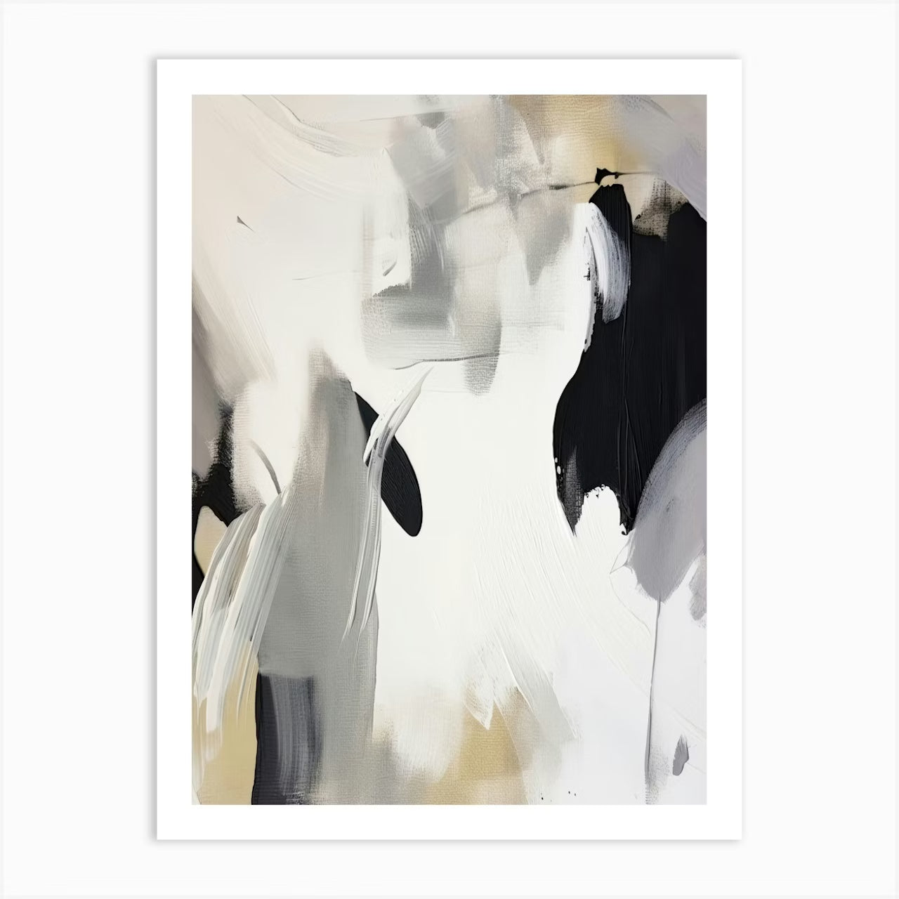 Set of 3 Abstract Brush Strokes Painting Black White Neutrals