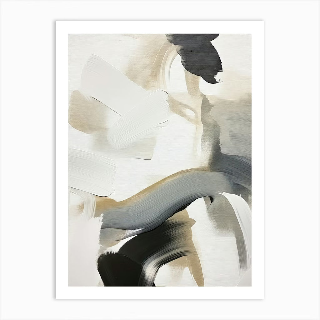 Set of 3 Abstract Brush Strokes Painting Black White Neutrals