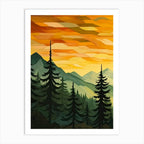 Set of 3 Green Sun Forest Mountain Painting Triptych