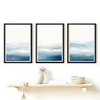 Set of 3 Watercolour Blue White Abstract Water Painting