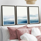 Set of 3 Watercolour Blue White Abstract Water Painting