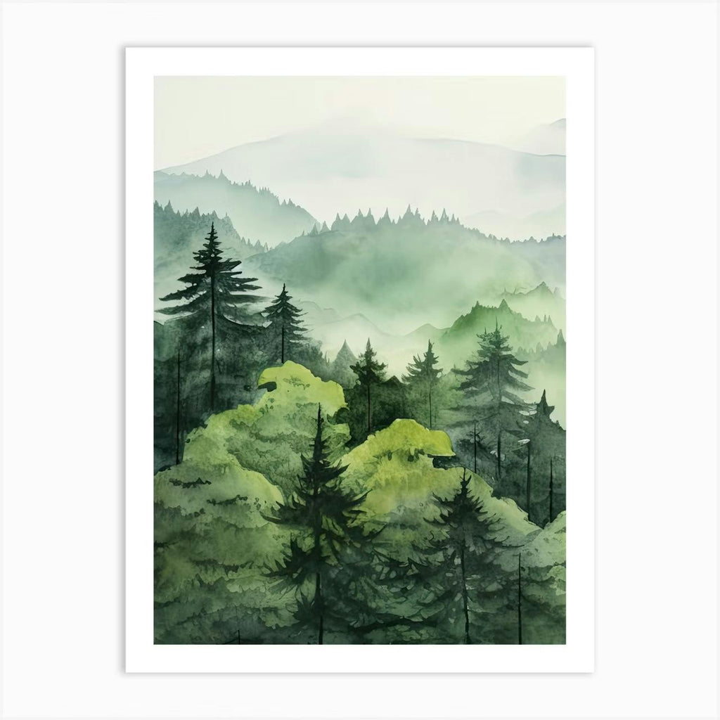 Set of 3 Green Forest Nature Scenery Watercolour