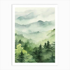 Set of 3 Green Forest Nature Scenery Watercolour