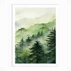 Set of 3 Green Forest Nature Scenery Watercolour